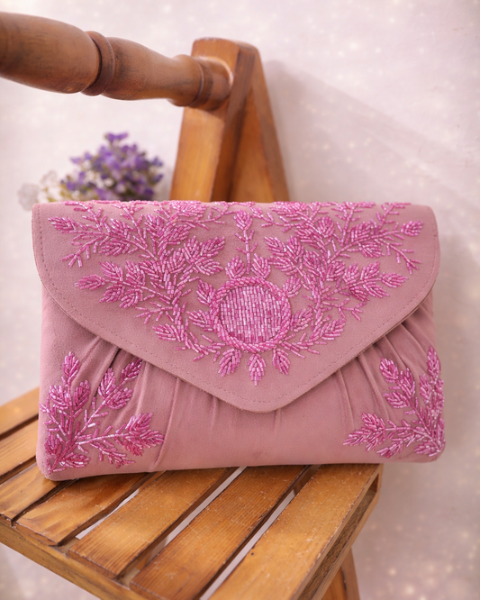 Embroidered Floral Evening Clutch with Metal Handle – Elegant Designer Party & Wedding Handbag