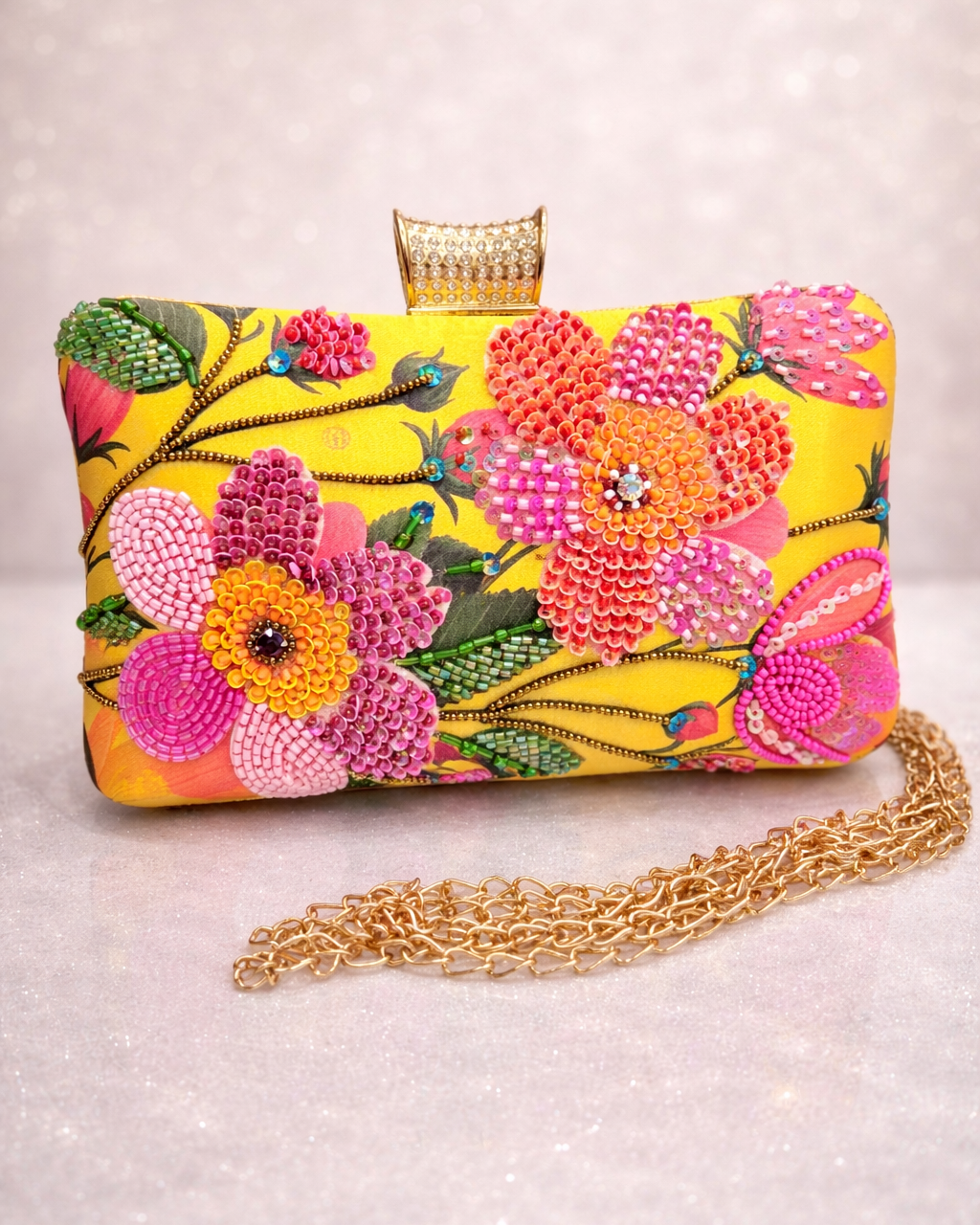 Multicolor Floral Beaded Clutch – Elegant Handmade Embroidered Evening Party Purse for Women