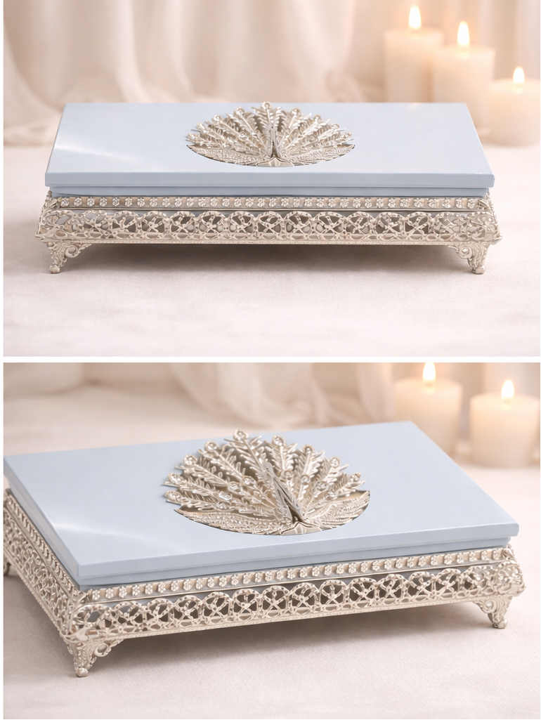 Luxury Peacock Crystal Jewelery Box with Silver Silver Filigree Base