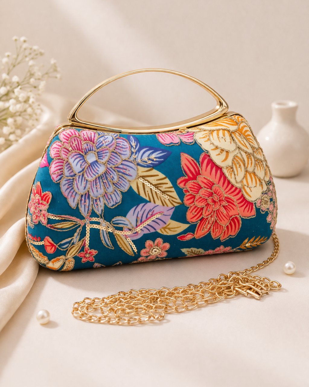 Hand Embroidered Beaded Clutch – Elegant Designer Evening Bag