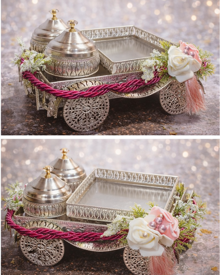 Luxury Silver Carriage Dry Fruit Tray Set with Decorative Jars