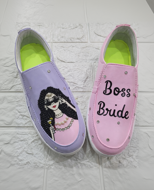 Customized Hand-Painted Bridal Juttis | Pink Wedding Shoes for Bride