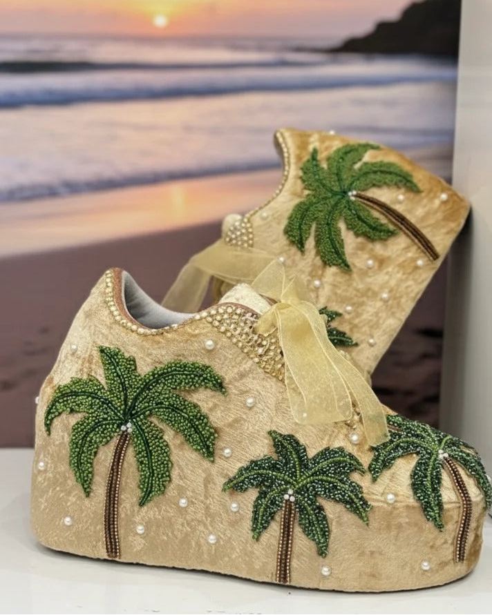 Tropical Palm Tree Bridal Platform Sneakers – Beach Wedding Statement Shoes