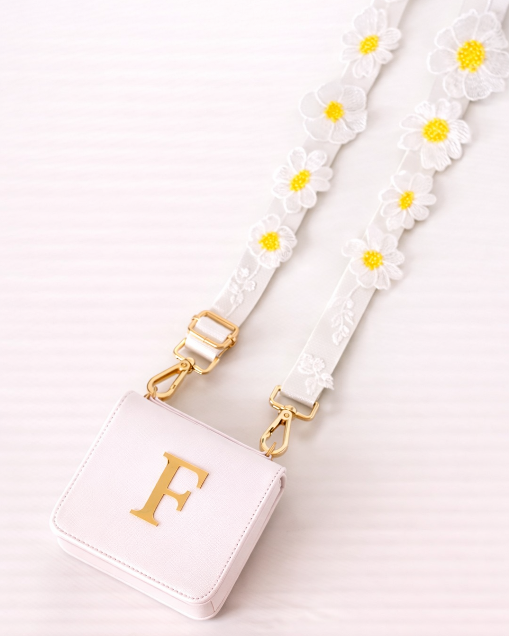 Custom Initial Crossbody Bag with Floral Embroidered Strap – Personalized Letter Mini Shoulder Purse