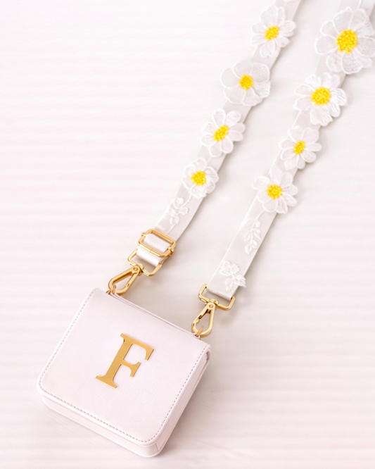 Custom Initial Crossbody Bag with Floral Embroidered Strap – Personalized Letter Mini Shoulder Purse