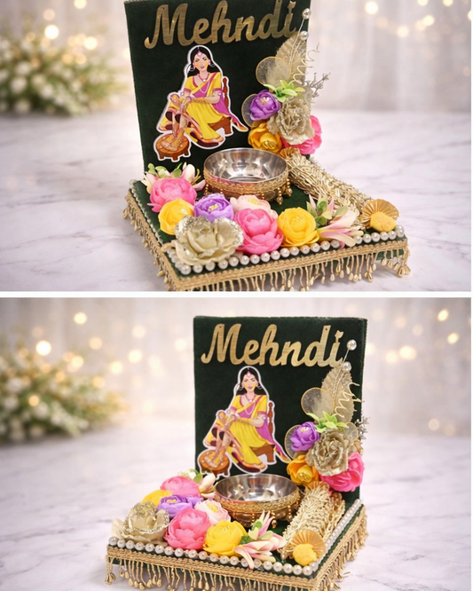 Elegant Mehndi Ceremony Platter – Bridal Mehndi Decor Setup