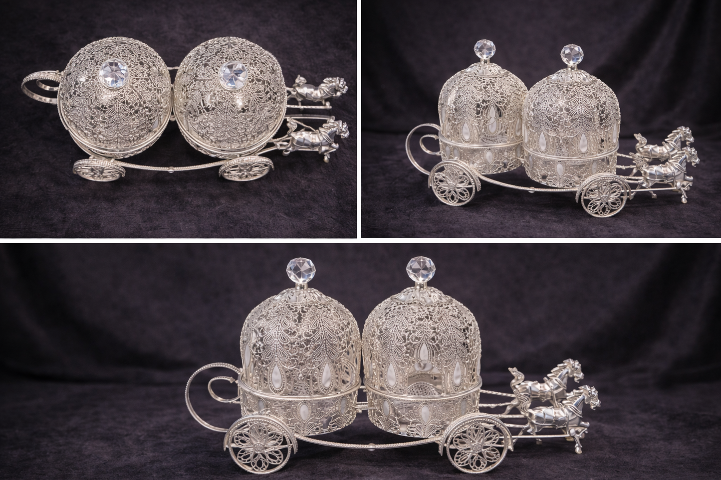 Royal Silver Carriage Candy Bowl with Crystal Lid
