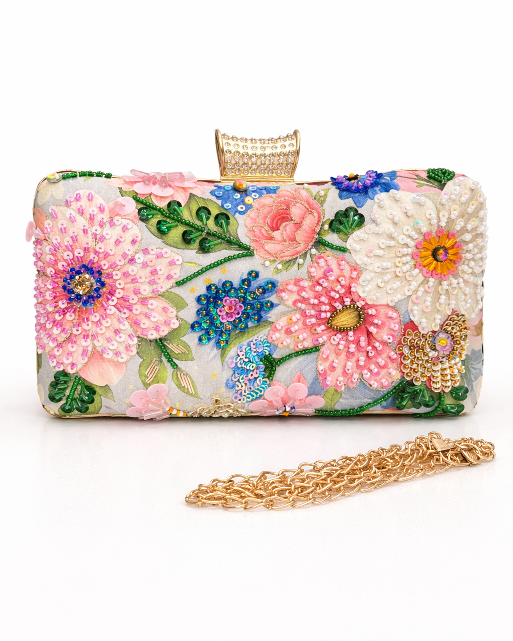 Multicolor Floral Beaded Clutch – Elegant Handmade Embroidered Evening Party Purse for Women