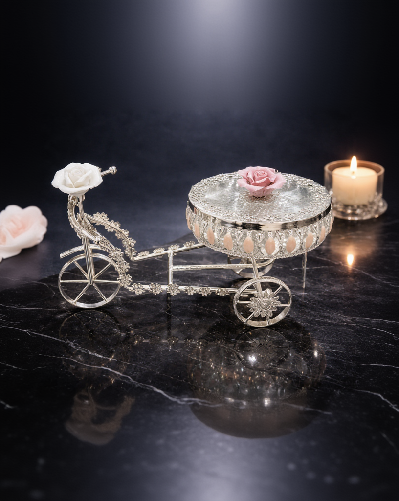 Luxury Silver Tricycle Decorative Box with Crystal & Rose Detailing