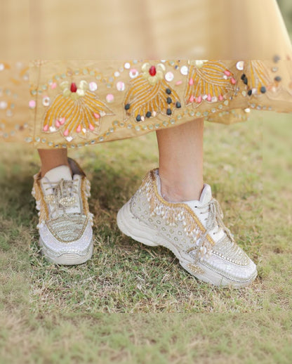 Silver Embellished Bridal Sneakers – Luxury Wedding Statement Shoes