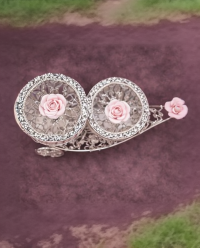 Luxury Silver Double Candy Bowl Carriage with Pink Rose Lid