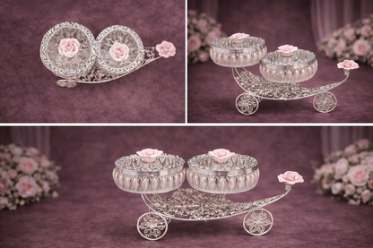 Luxury Silver Double Candy Bowl Carriage with Pink Rose Lid
