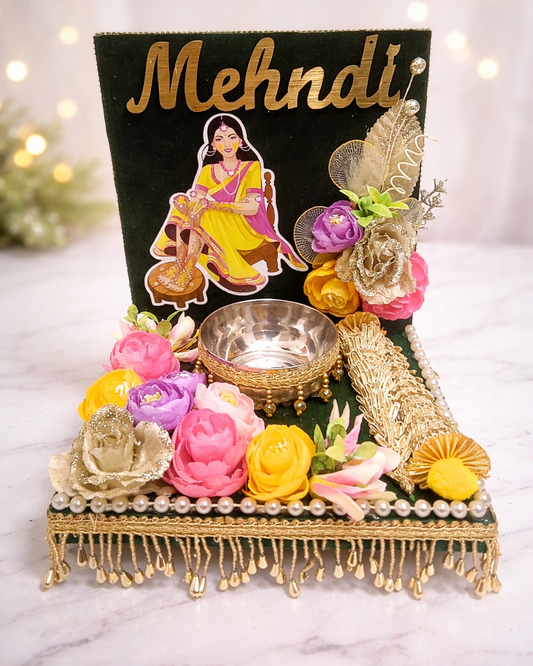 Elegant Mehndi Ceremony Platter – Bridal Mehndi Decor Setup