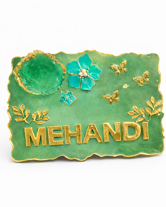 Custom Mehndi Resin Platter – Personalized Wedding Ceremony Decor Tray