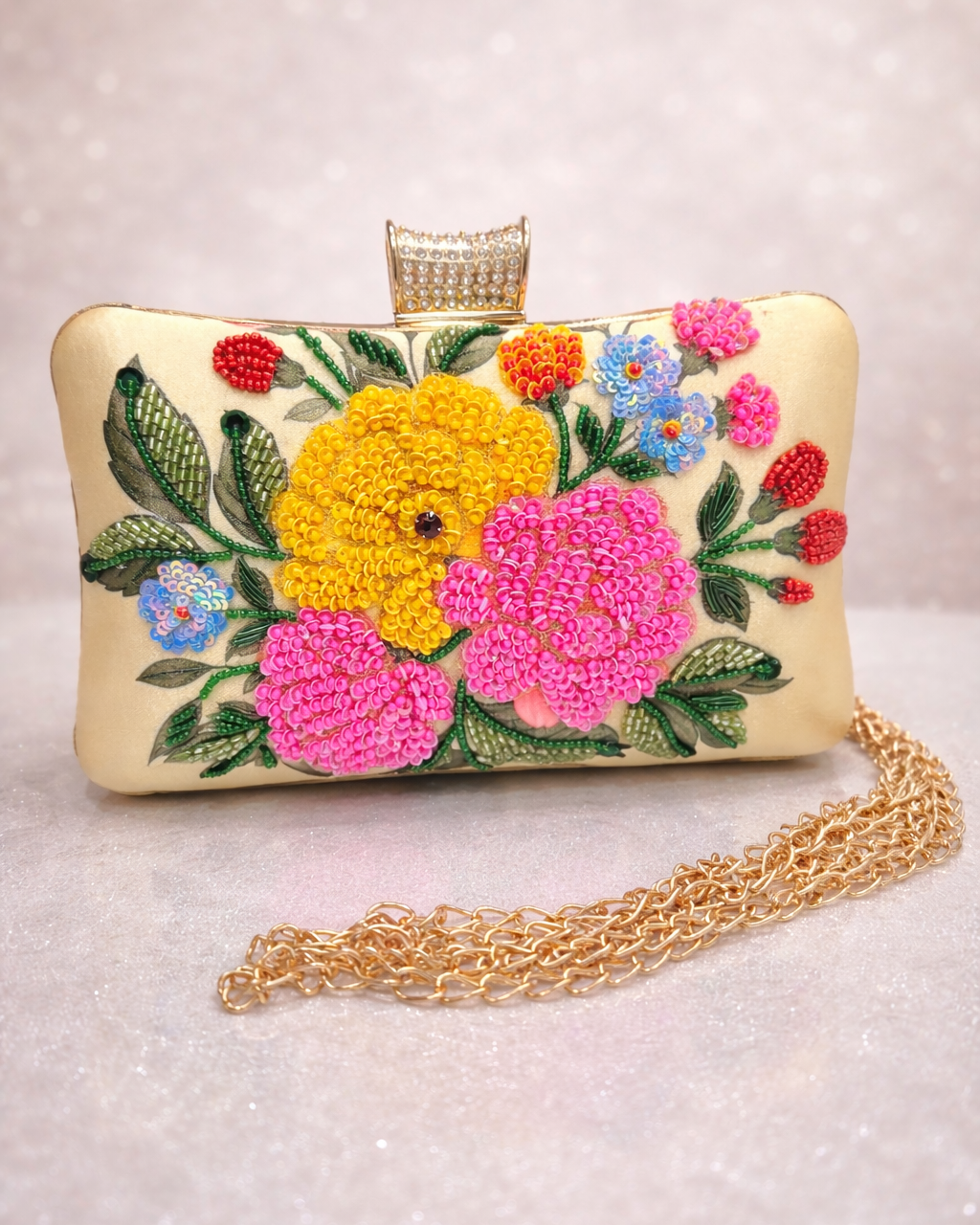 Multicolor Floral Beaded Clutch – Elegant Handmade Embroidered Evening Party Purse for Women