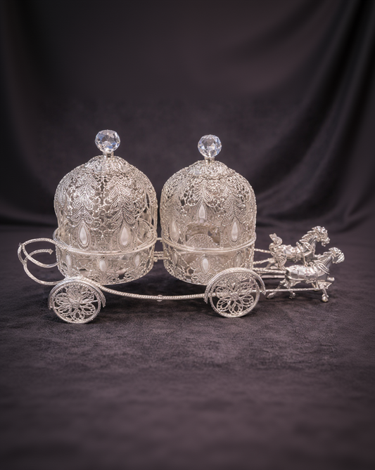 Royal Silver Carriage Candy Bowl with Crystal Lid