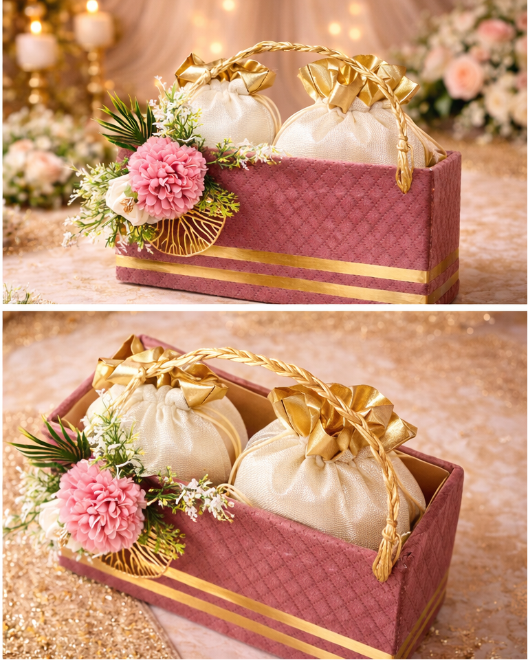 Luxury Wedding Gift Basket with Potli Set – Premium Bridal Hamper
