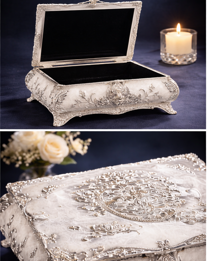 Luxury White & Silver Floral Jewelry Box