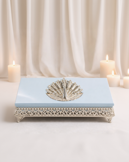 Luxury Peacock Crystal Jewelery Box with Silver Silver Filigree Base