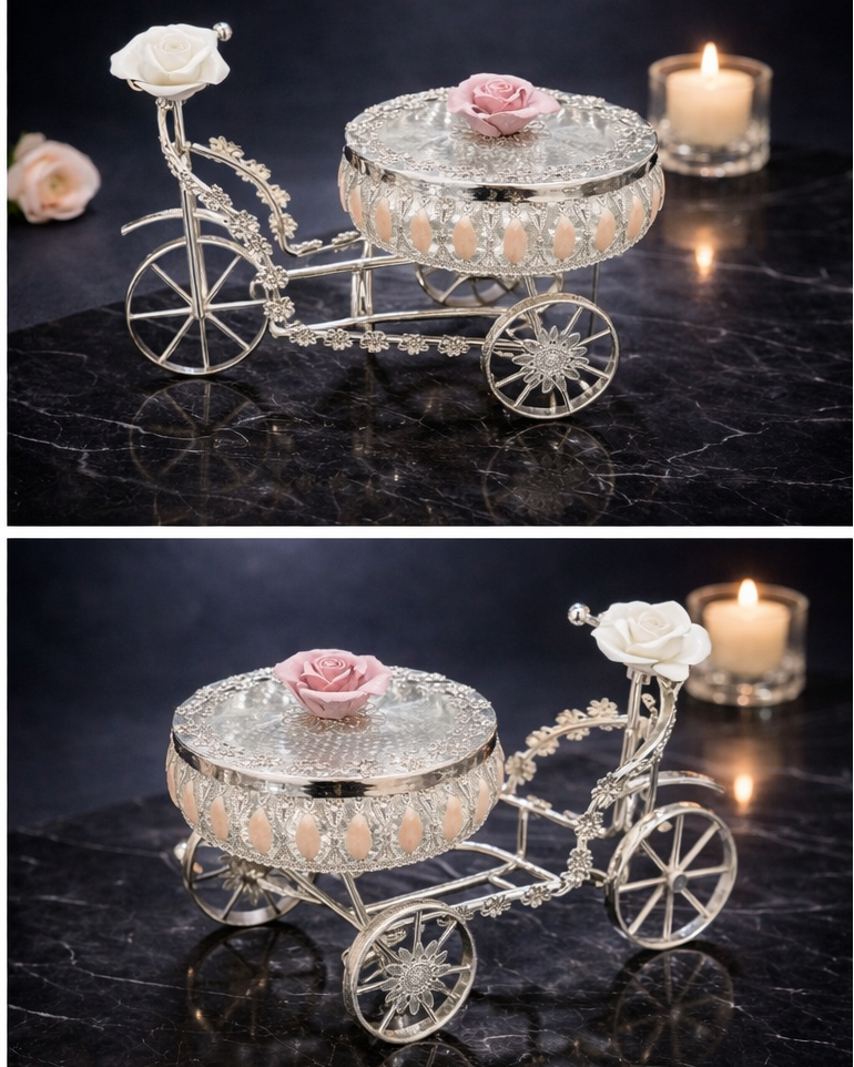 Luxury Silver Tricycle Decorative Box with Crystal & Rose Detailing