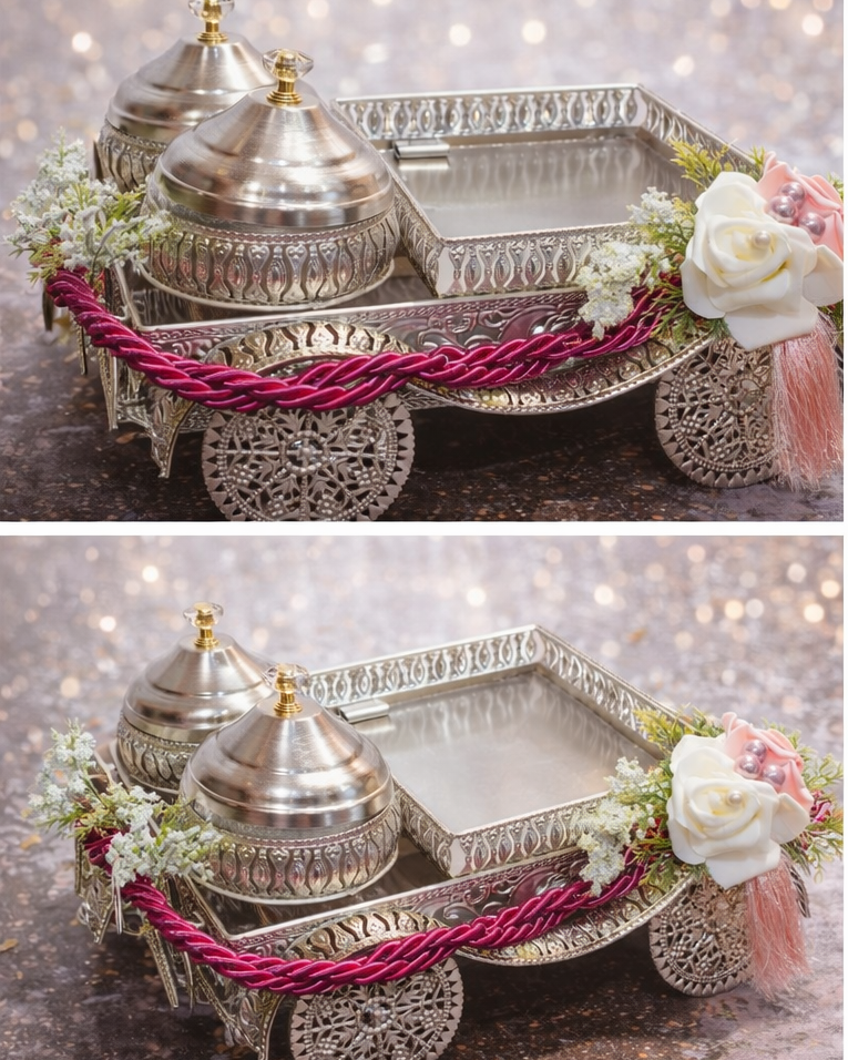 Luxury Silver Carriage Dry Fruit Tray Set with Decorative Jars