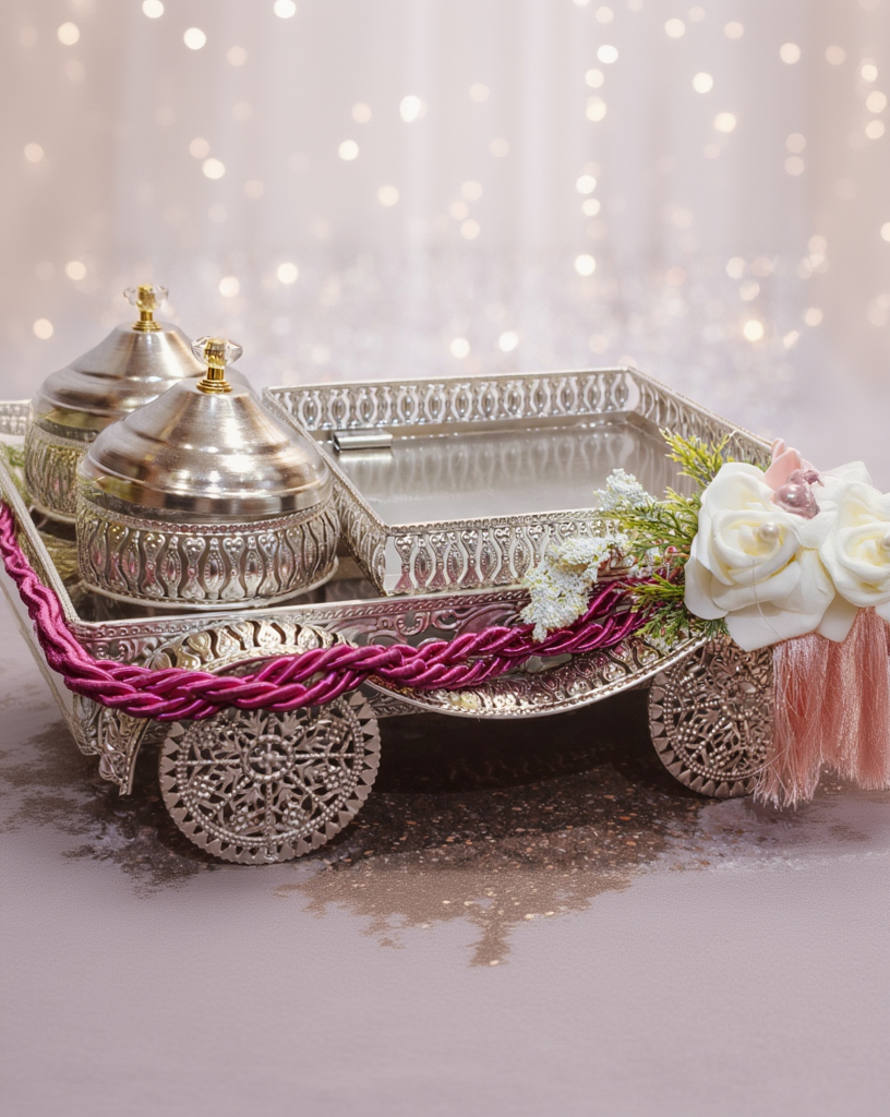 Luxury Silver Carriage Dry Fruit Tray Set with Decorative Jars