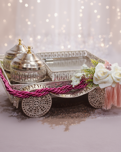 Luxury Silver Carriage Dry Fruit Tray Set with Decorative Jars