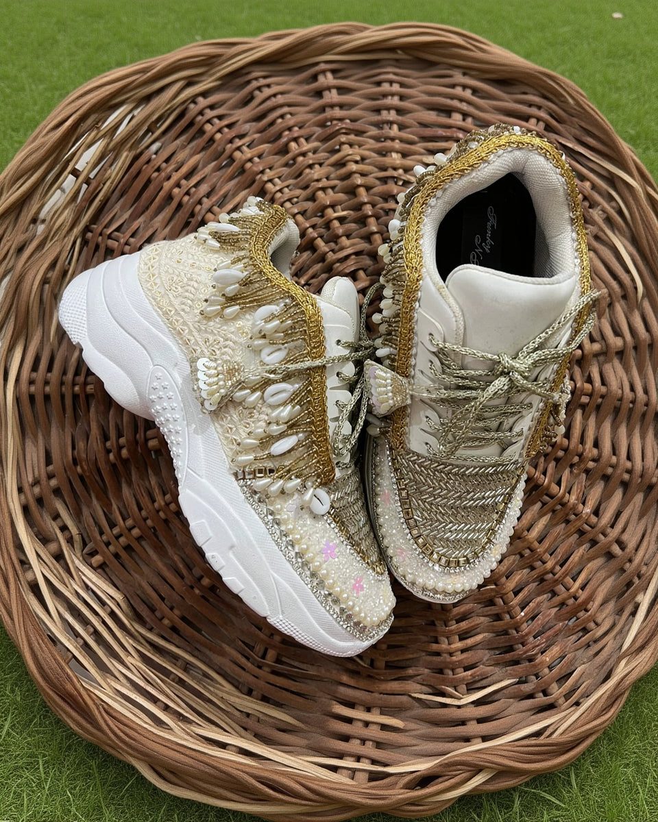 Silver Embellished Bridal Sneakers – Luxury Wedding Statement Shoes