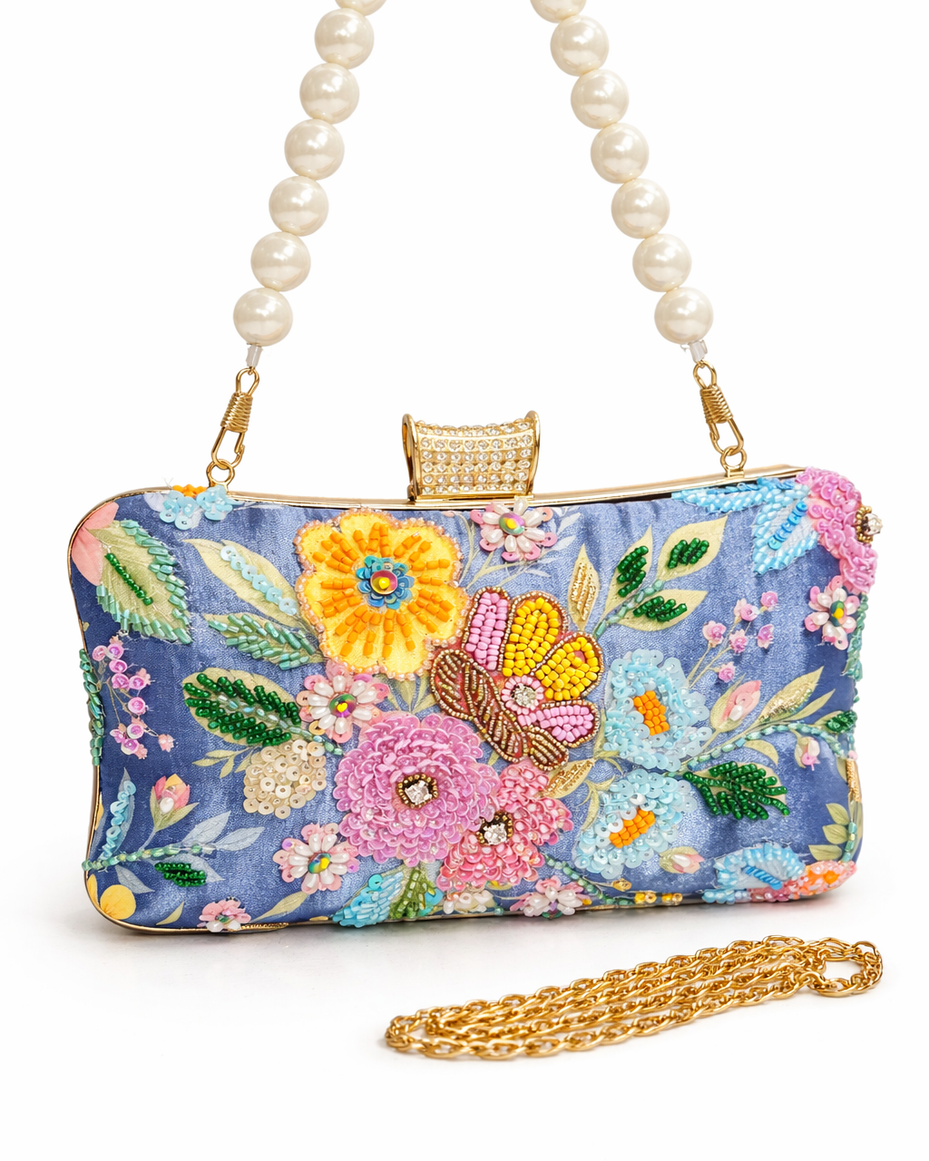 Multicolor Floral Beaded Clutch – Elegant Handmade Embroidered Evening Party Purse for Women
