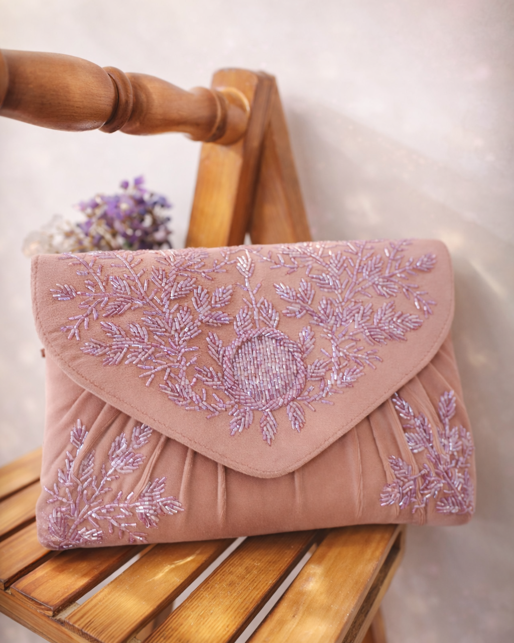 Embroidered Floral Evening Clutch with Metal Handle – Elegant Designer Party & Wedding Handbag