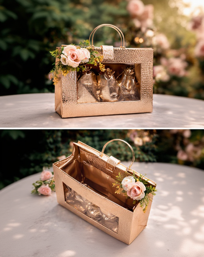 Luxury Rose Gold Textured Gift Hamper Bag with Transparent Window