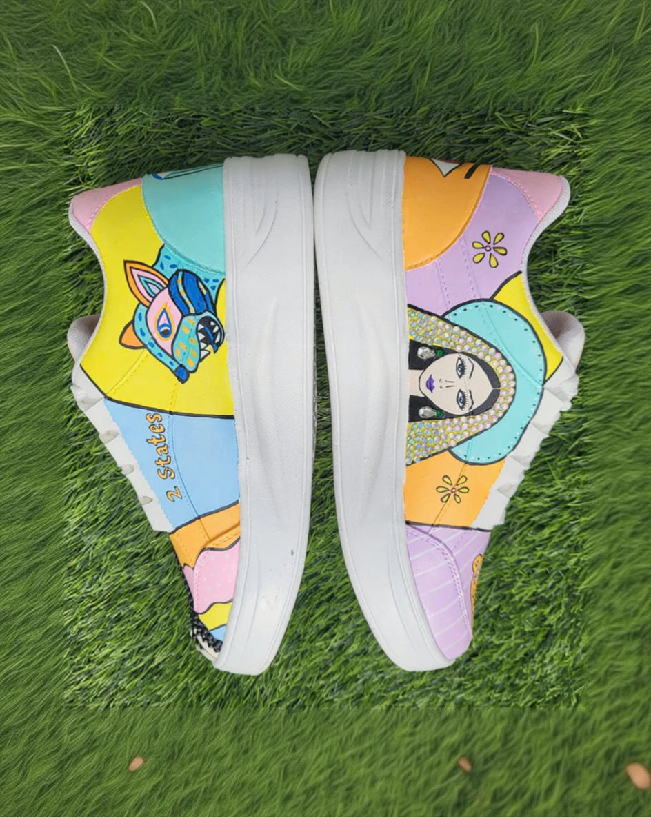 Custom Hand-Painted Artistic Sneakers – Multicolor Designer Shoes with Abstract & Illustrated Details
