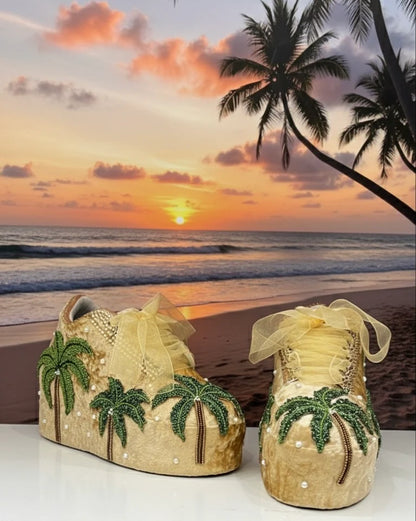 Tropical Palm Tree Bridal Platform Sneakers – Beach Wedding Statement Shoes