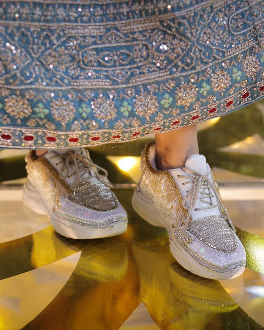 Silver Embellished Bridal Sneakers – Luxury Wedding Statement Shoes
