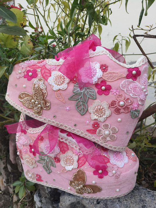Pink Floral Embellished Bridal Platform Sneakers – Custom Wedding Shoes