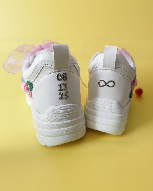 Personalized White Bridal Sneakers with Date & Initials – Custom Wedding Shoes