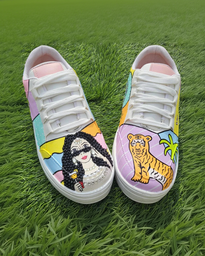 Custom Hand-Painted Artistic Sneakers – Multicolor Designer Shoes with Abstract & Illustrated Details