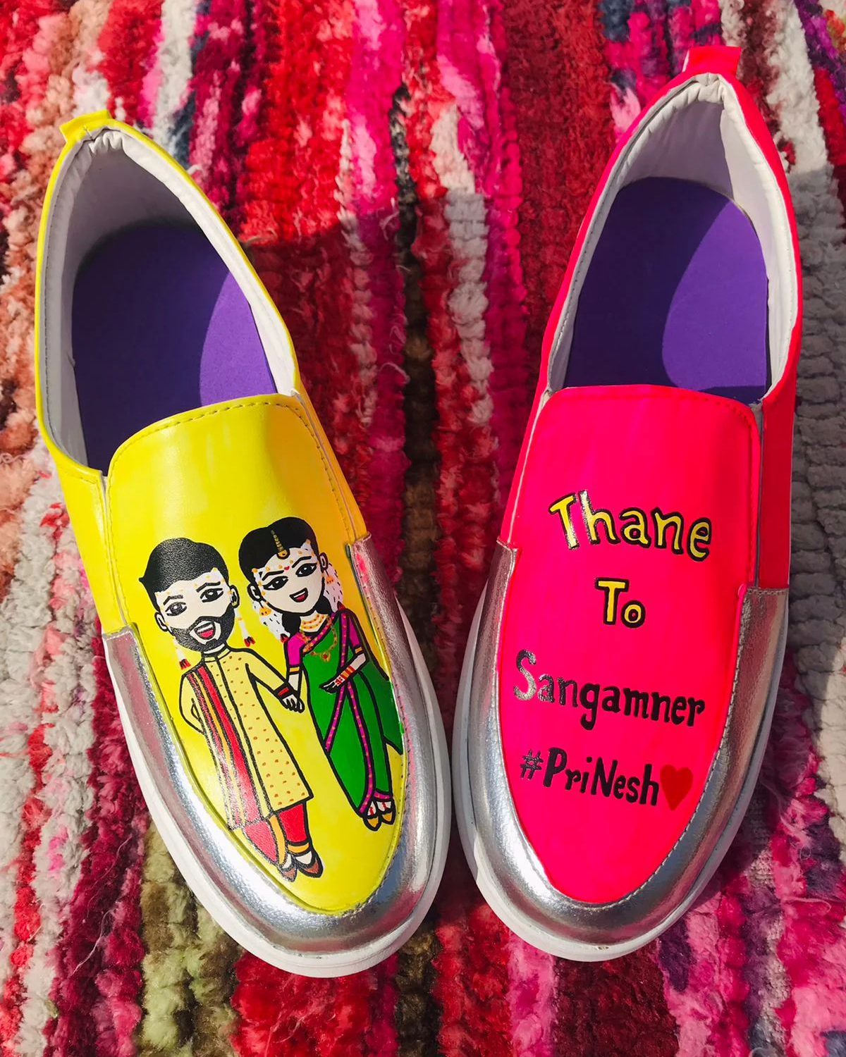 Custom Couple Wedding Sneakers – Hand-Painted Love Story Shoes with Personalized Text