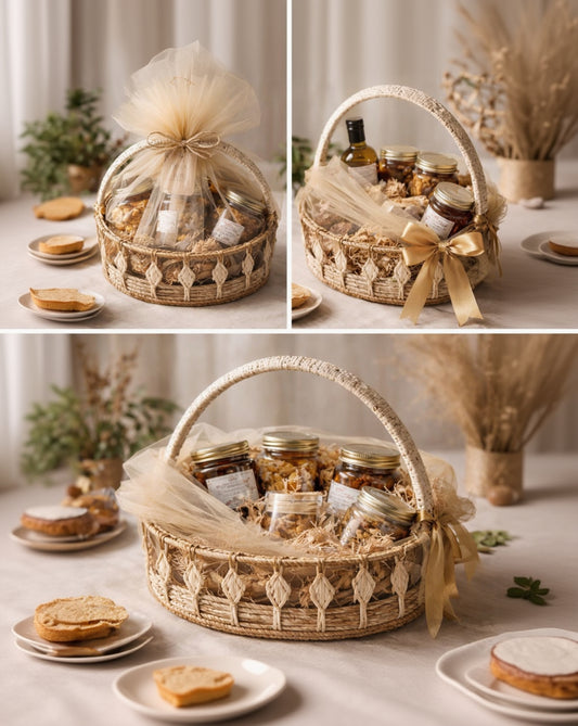Elegant Handwoven Wicker Gift Basket with Tulle Wrap & Satin Ribbon – Luxury Rustic Gift Hamper