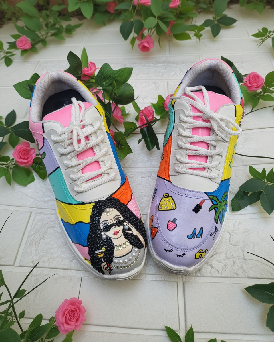 Custom Queen Beauty Sneakers – Hand-Painted Colorful Designer Shoes for Women