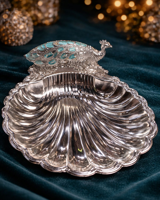Luxury Silver Peacock Shell Bowl – Decorative Serving & Centerpiece Dish