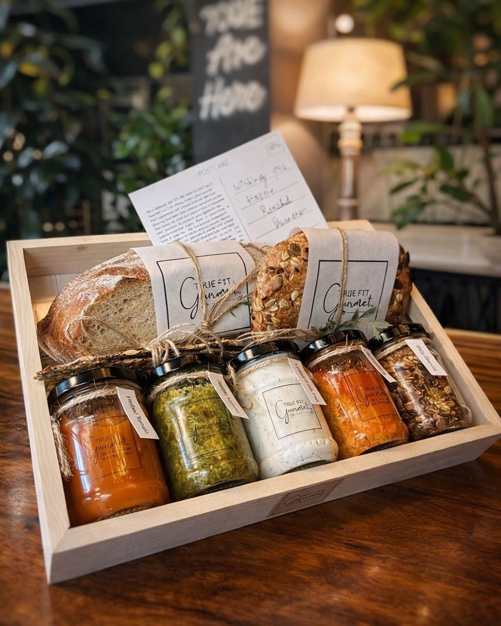 Luxury Artisan Wooden Gift Hamper with Rustic Styling and Premium Presentation