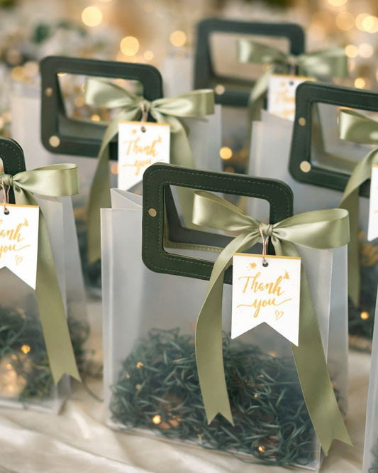 Elegant Frosted Gift Bags with Satin Ribbon & Thank You Tag – Premium Luxury Return Gift Packaging